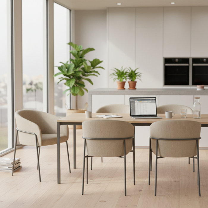 Eetkamerfauteuil met Fleece Bekleding en Metalen Frame-Stoel-Areamas-Beige-Areamas