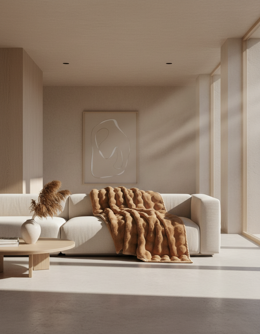 Fluffy Plaid met Structuur – Zachte Fleece Deken Bruin-Fleece Dekens-Areamas-Bruin-Areamas