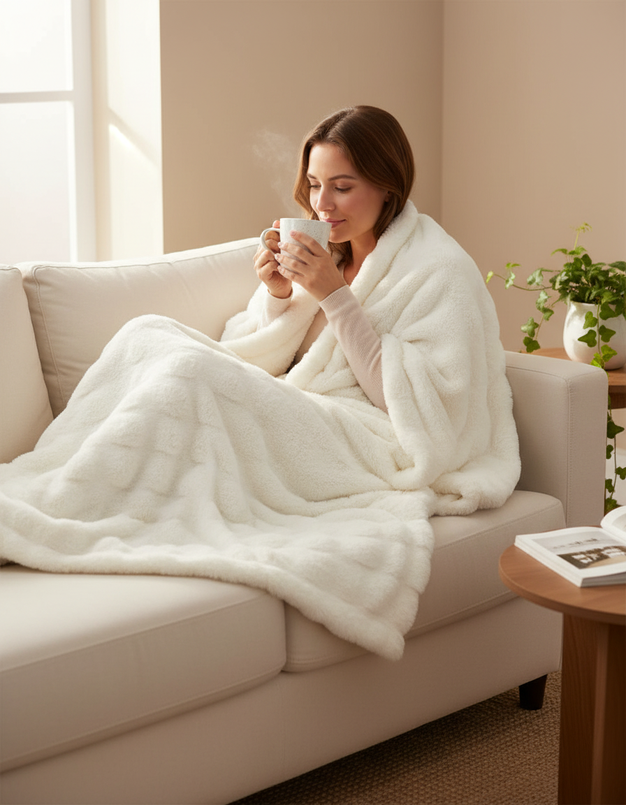 Fluffy Plaid met Structuur – Zachte Fleece Deken Wit-Fleece Dekens-Areamas-Wit-Areamas