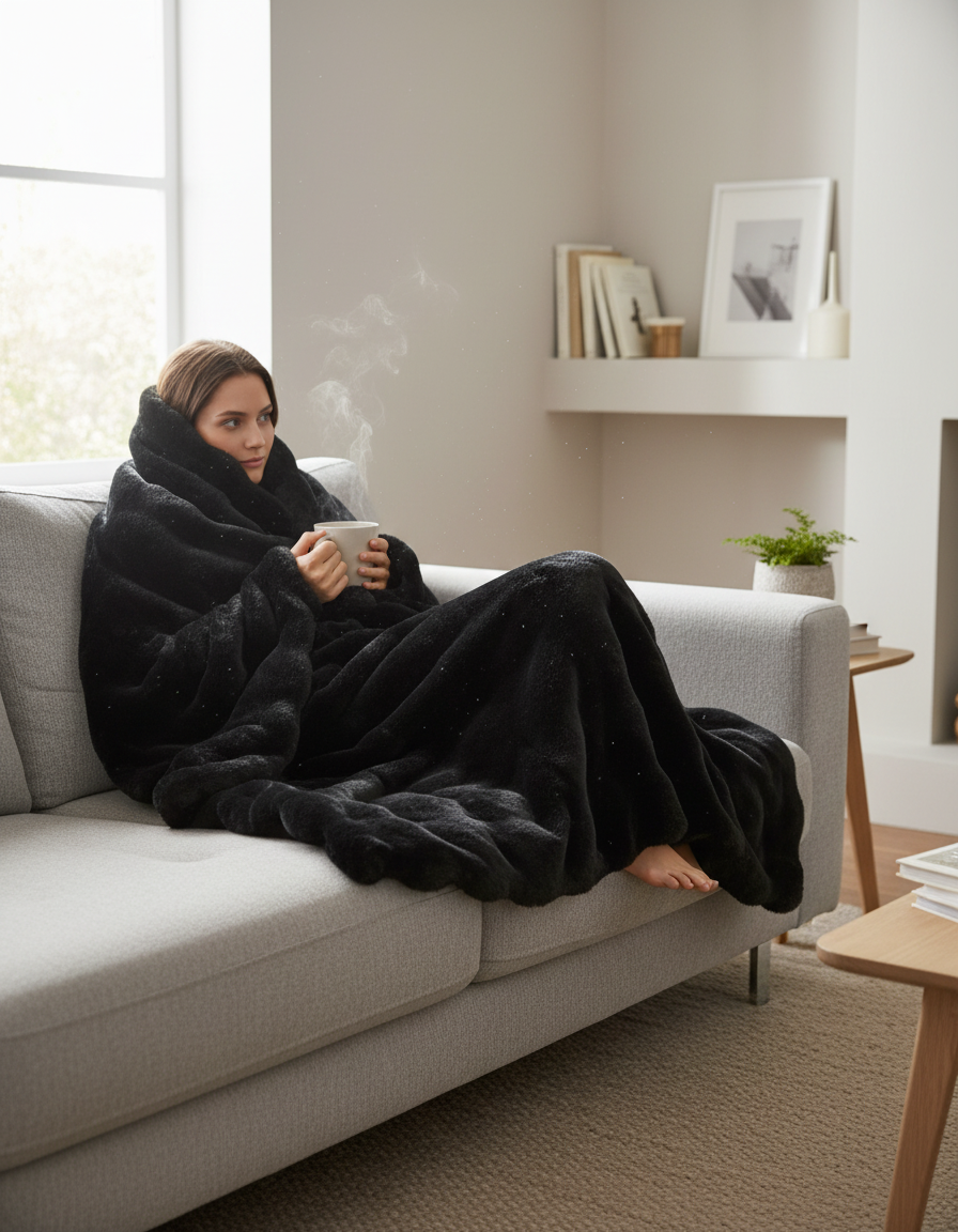 Fluffy Plaid met Structuur – Zachte Fleece Deken Zwart-Fleece Dekens-Areamas-Zwart-Areamas