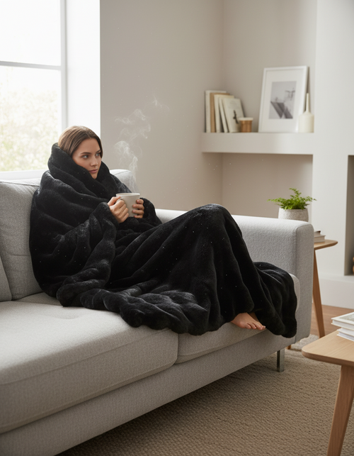 Fluffy Plaid met Structuur – Zachte Fleece Deken Zwart-Fleece Dekens-Areamas-Zwart-Areamas