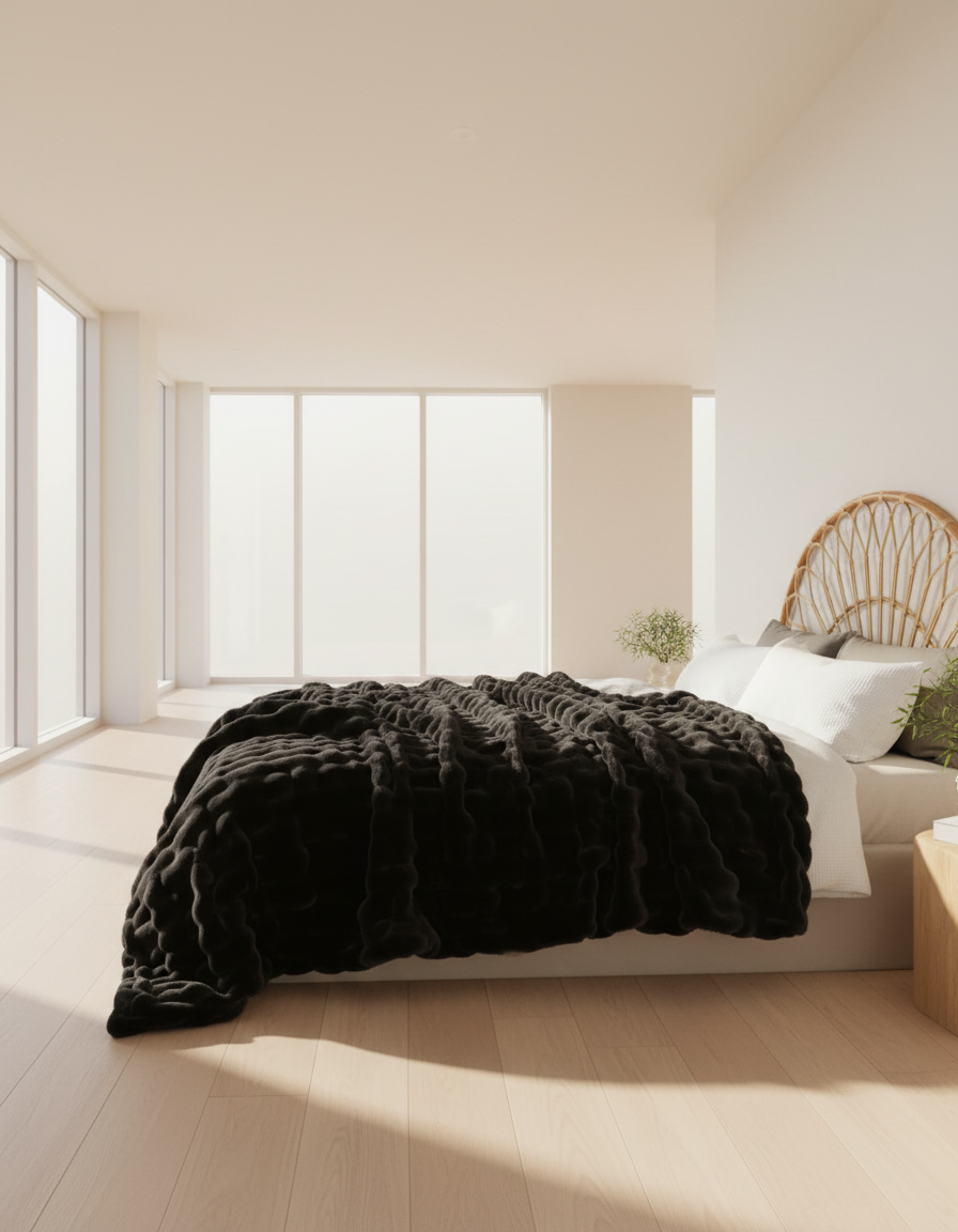 Fluffy Plaid met Structuur – Zachte Fleece Deken Zwart-Fleece Dekens-Areamas-Zwart-Areamas