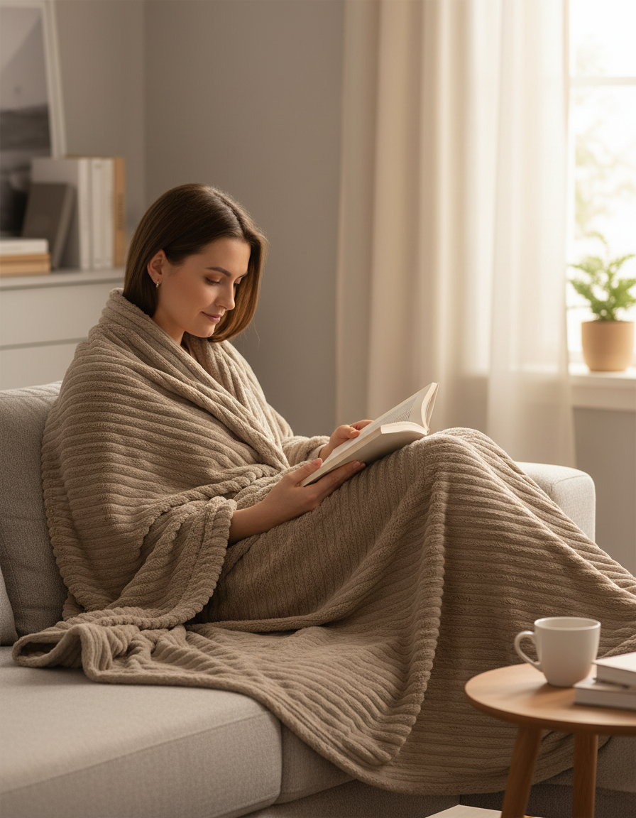 Taupe Corduroy Plaid – Taupe Deken van Katoen/Linnen/Polyester-Fleece Dekens-Areamas-Areamas