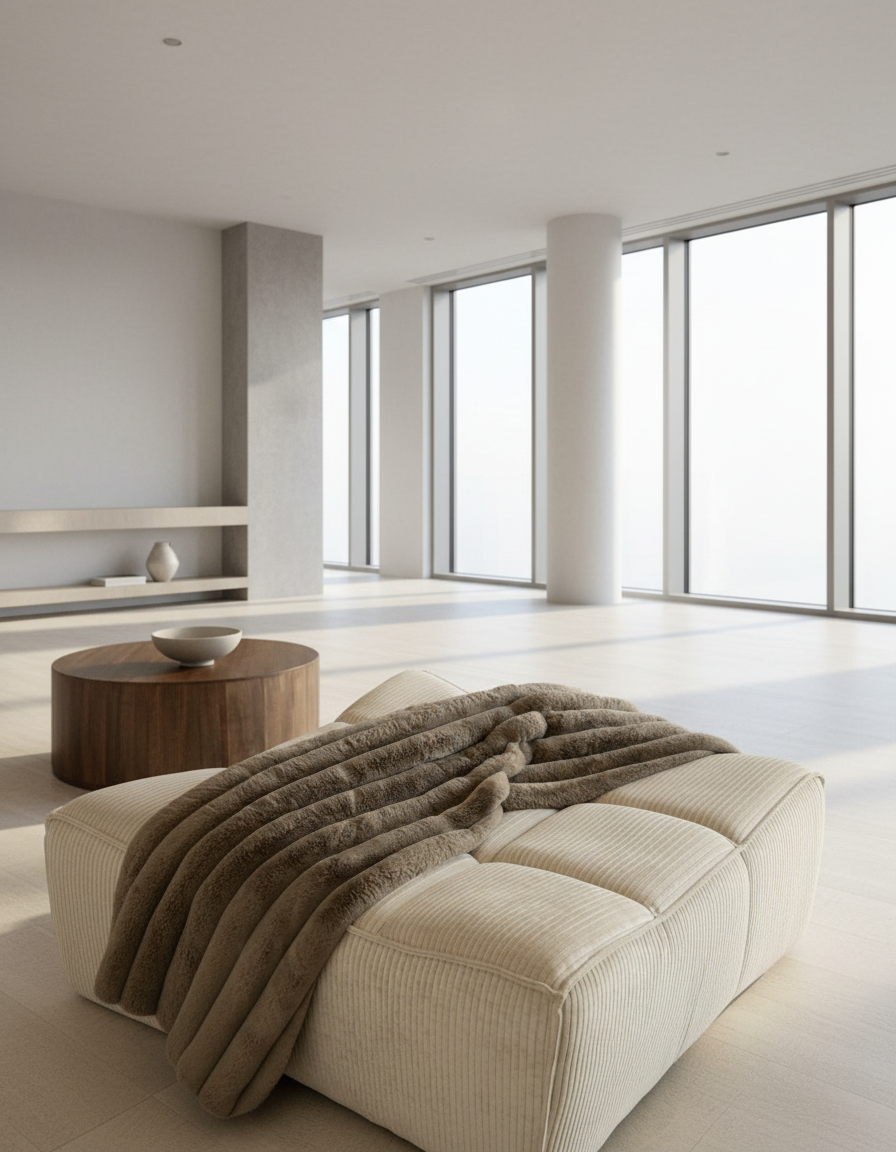 Taupe Corduroy Plaid – Taupe Deken van Katoen/Linnen/Polyester-Fleece Dekens-Areamas-Areamas