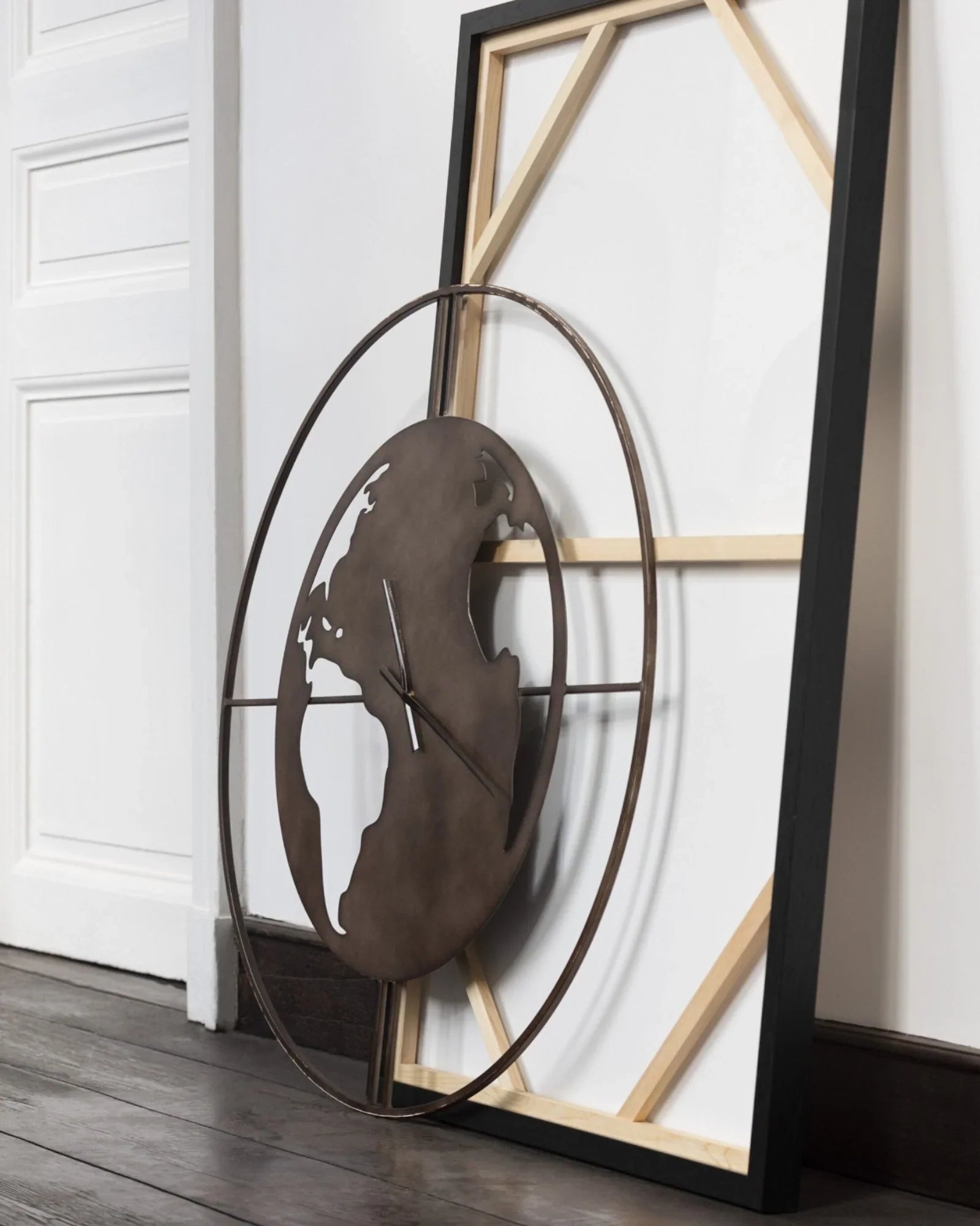 Wereldkaart Wandklok van Metaal – Donkerbruin-Wall Clock-Areamas-Areamas