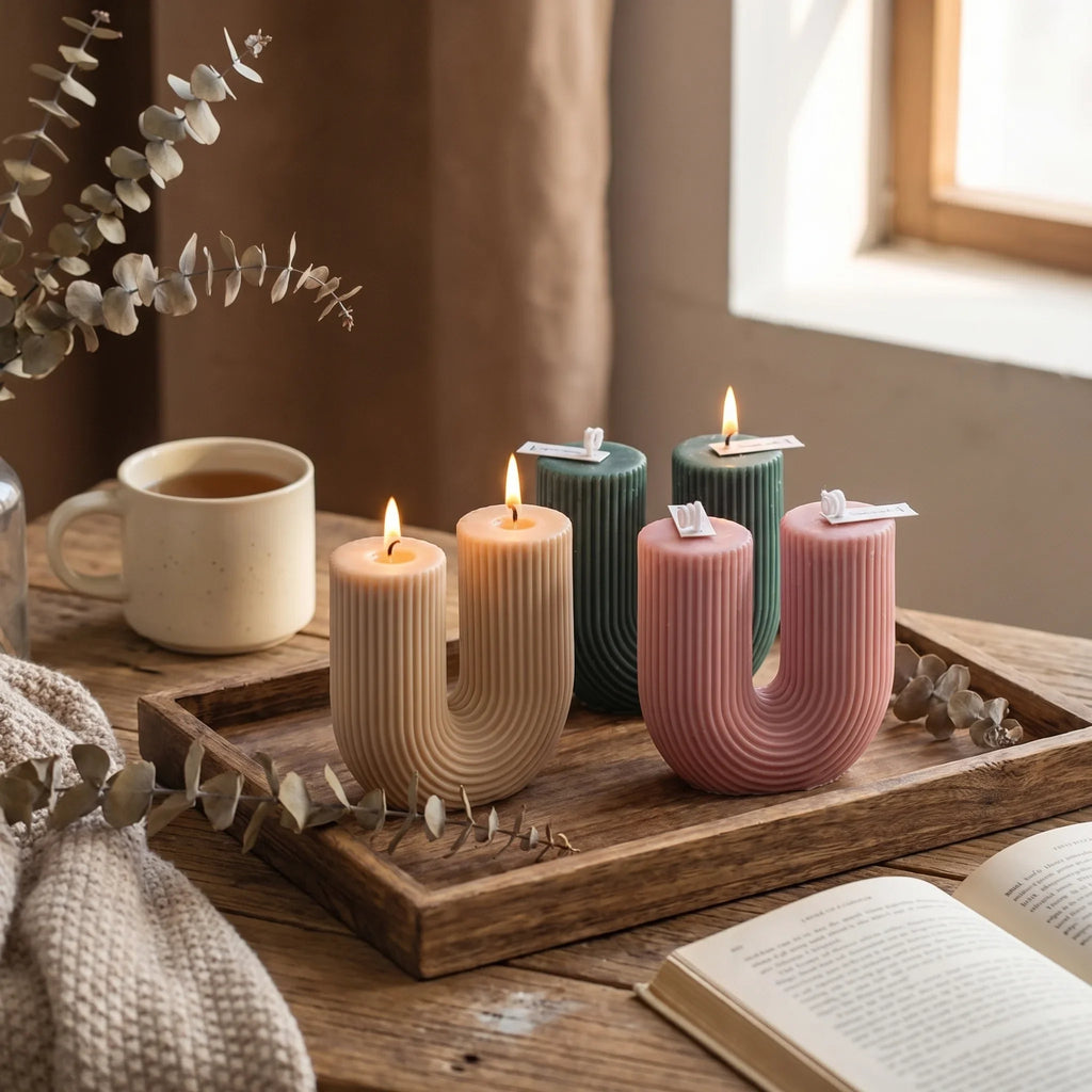 U Vorm Kaars Geribbeld Design Decoratief Ongeparfumeerd