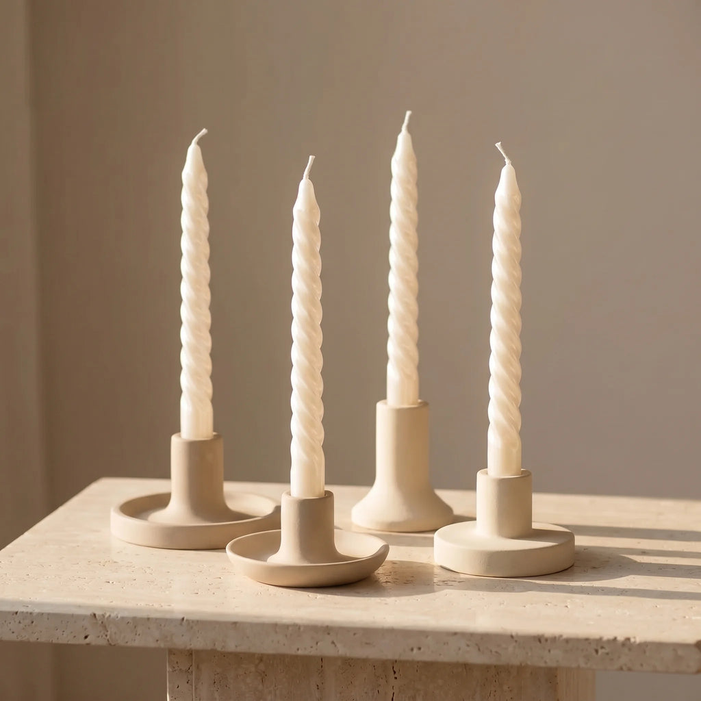 Set van 4 Dinerkaarsen Gedraaid Design Ongeparfumeerd